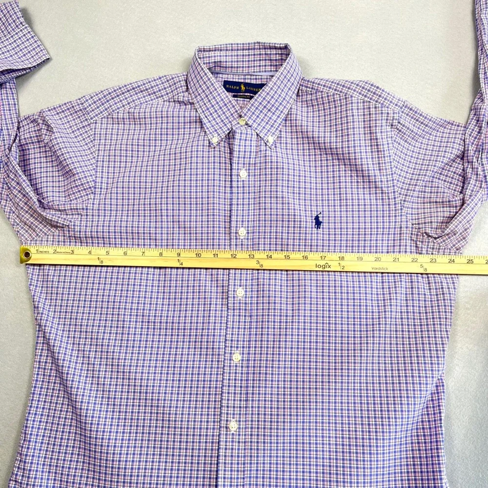 Polo Ralph Lauren Mens L Classic Fit Purple Plaid Button Down Shirt Academia